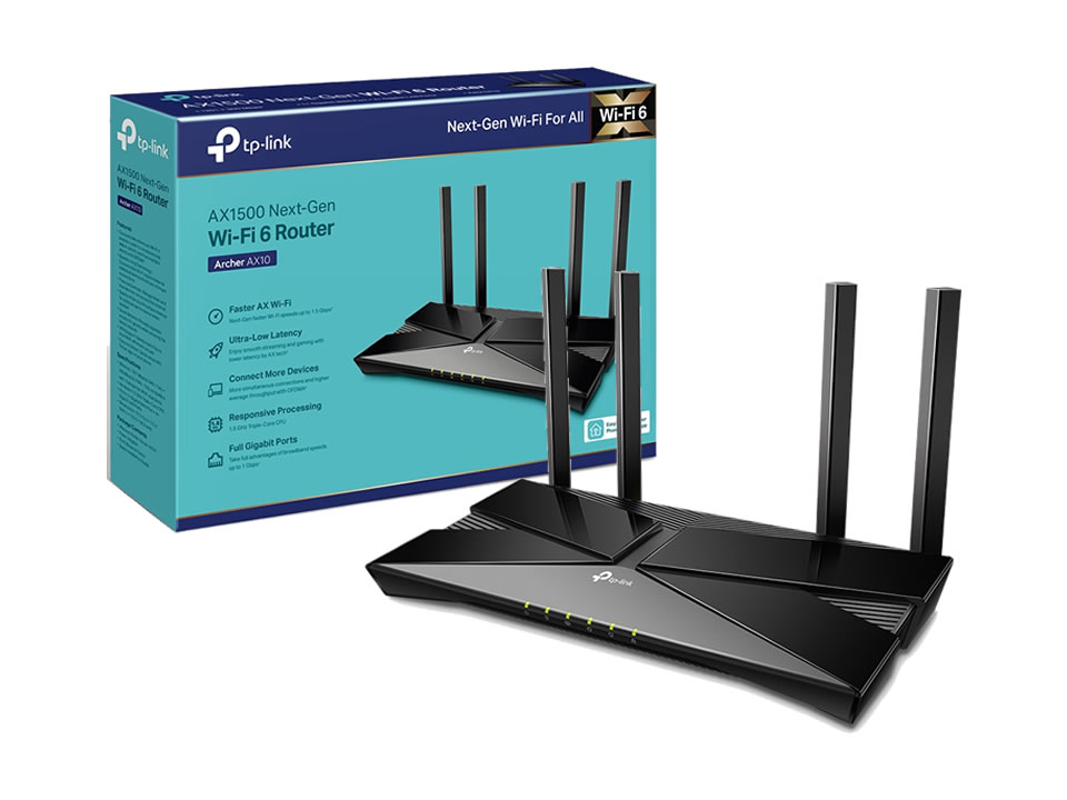 Wireless Router Gigabit Dual-Band TP-LINK Archer AX10 Ver. 2.0 (AX1500: 300Mbps+1201Mbps) c/ 4 Antenas (1WAN/4LAN)