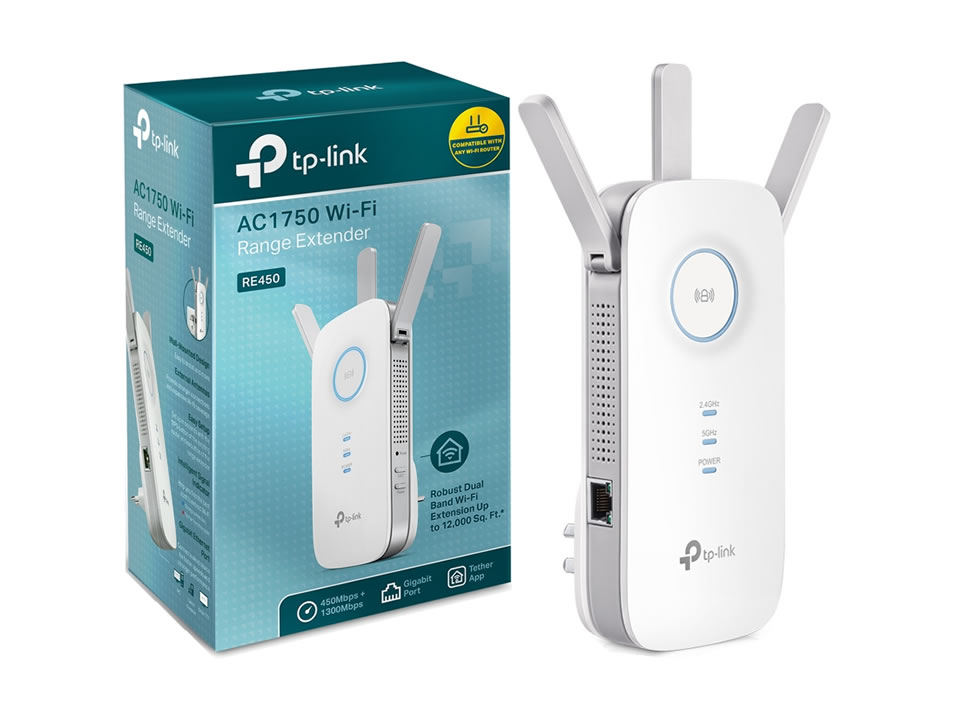 Repetidor Wireless Dual Band TP-LINK RE450 Ver. 4.0 c/ 3 Antenas (WIFI/LAN)