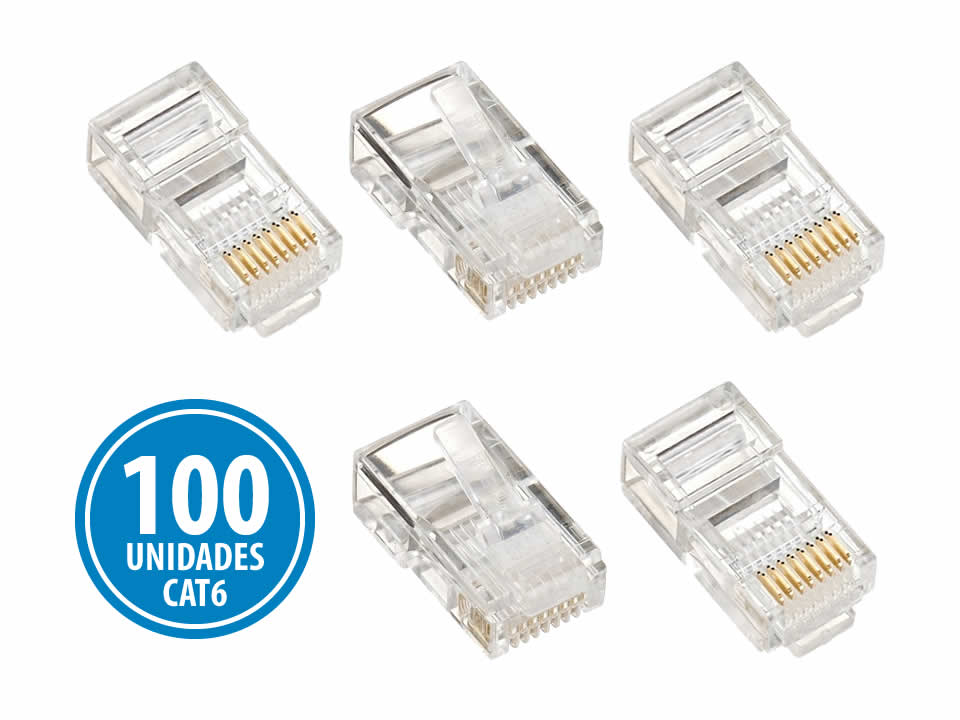 Conector Plug RJ45 CAT6 UTP 8P8C EVUS [C-099] - Pacote c/ 100 Unidades