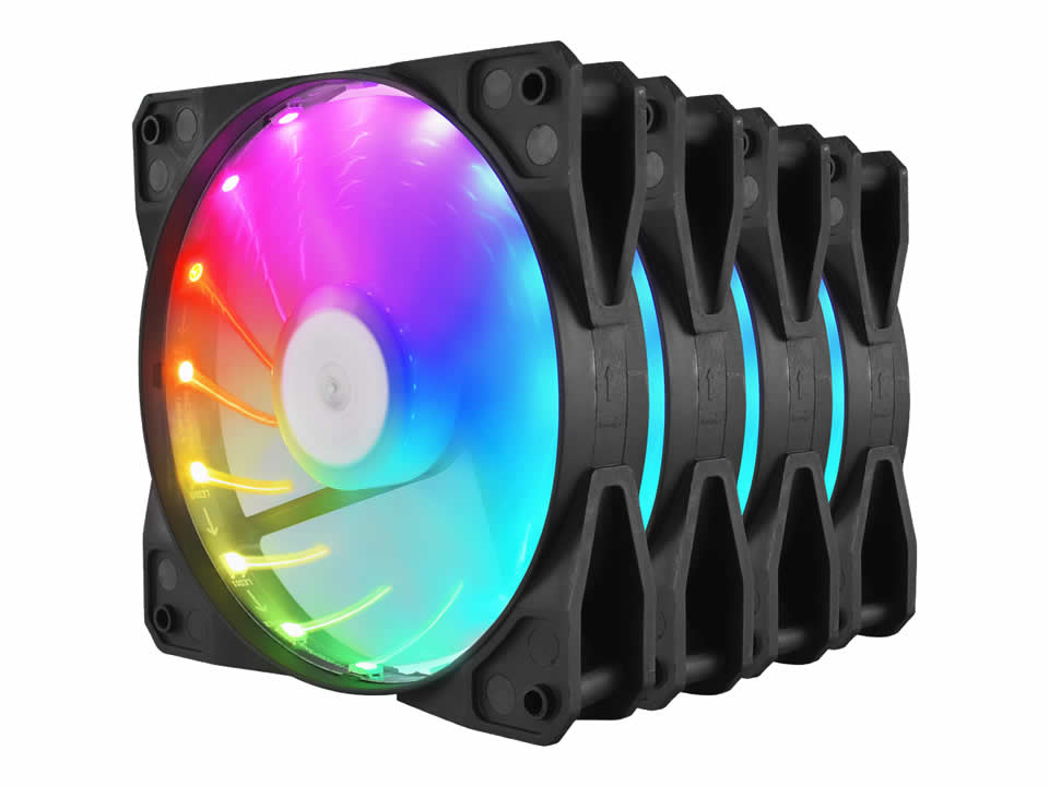 Kit 4 Fans/Exaustores RGB p/ Gabinete 12 x 12 cm EVUS Rain [FK-12R] c/ Controladora + Controle Remoto