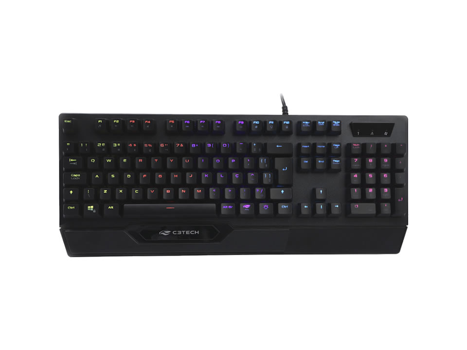 Teclado Gamer Mecânico USB C3TECH KGM-1200BK Preto (Backlight Colorido / Switch Blue)