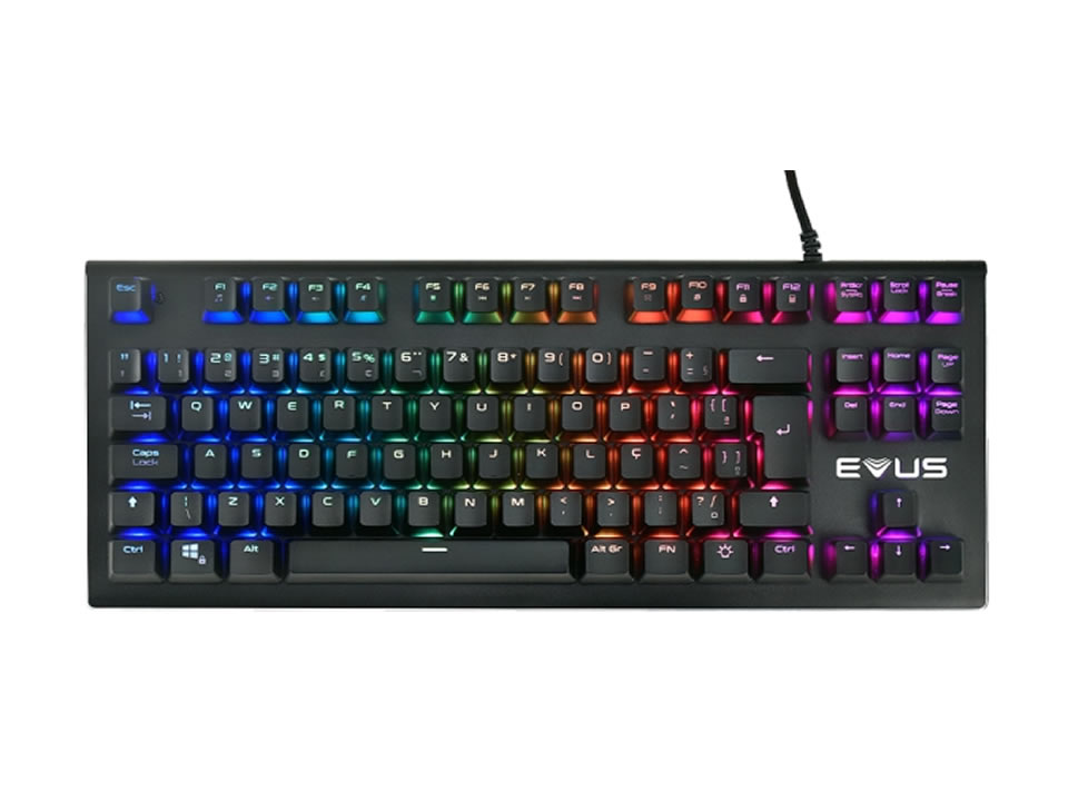 Teclado Gamer Mecânico USB EVUS Earthquake [TC-07B] Preto (Backlight RGB / Switch Red)