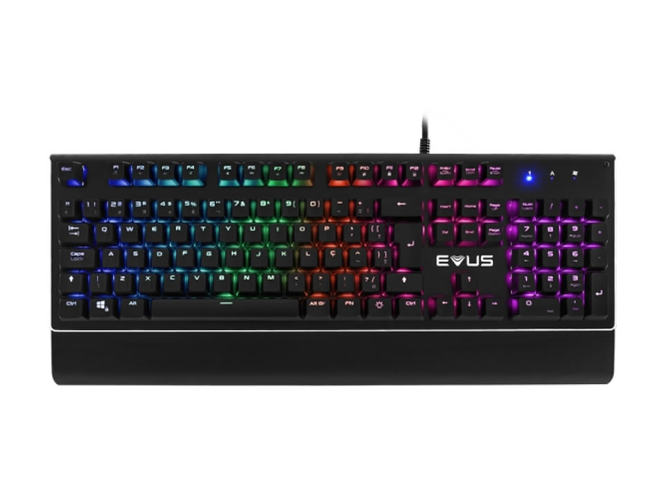 Teclado Gamer Mecânico USB EVUS Blackout [TC-08B] Preto (Backlight RGB / Switch Red)