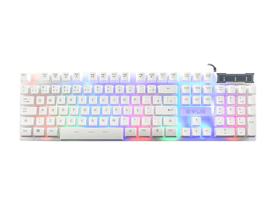 Teclado Gamer Semi-Mecânico USB EVUS Candy [TC-10W] Branco (Backlight Colorido)