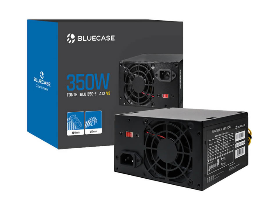 Fonte ATX BLUECASE 350W [BLU350-E V3 ATX] c/ Cabo de Força