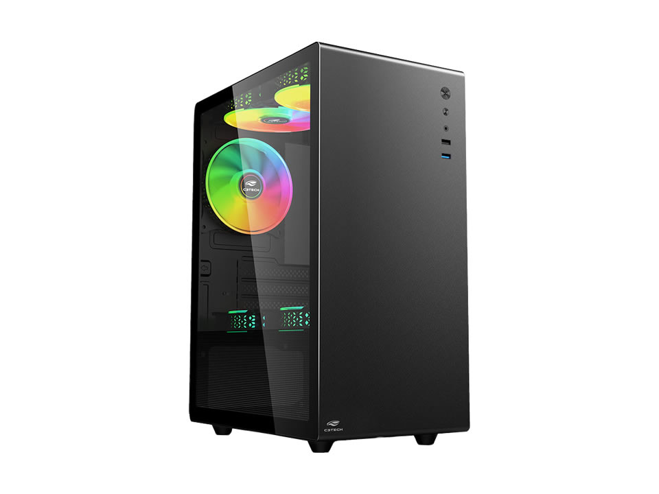 Gabinete Micro ATX C3TECH MT-G200BK Preto - SEM FONTE (1U2/1U3/HDA/VT/FI/3F)