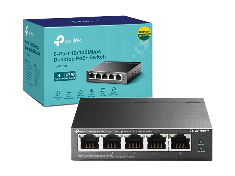 Switch 05 portas 10/100 Mbps PoE+ TP-LINK [TL-SF1005P] PoE+