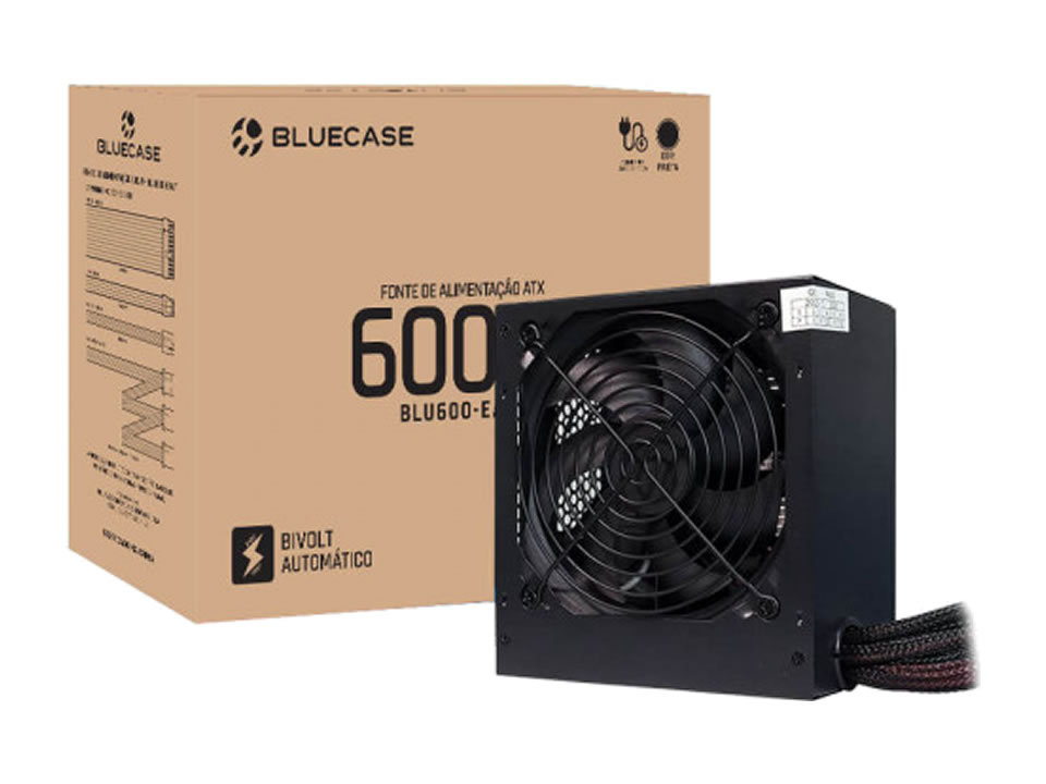 Fonte ATX BLUECASE 600W [BLU600-DBAUTBX] Bivolt Automático c/ Cabo de Força