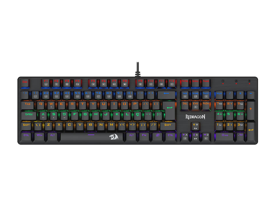 Teclado Gamer Mecânico USB REDRAGON Valheim [K608-R] Preto (Backlight Rainbow / Switch Brown)