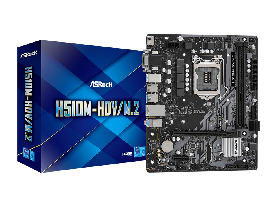 MB ASROCK H510M-HDV/M.2 p/ Intel LGA1200 2xDDR4/1xPCI-e/4xSATA/1xM.2