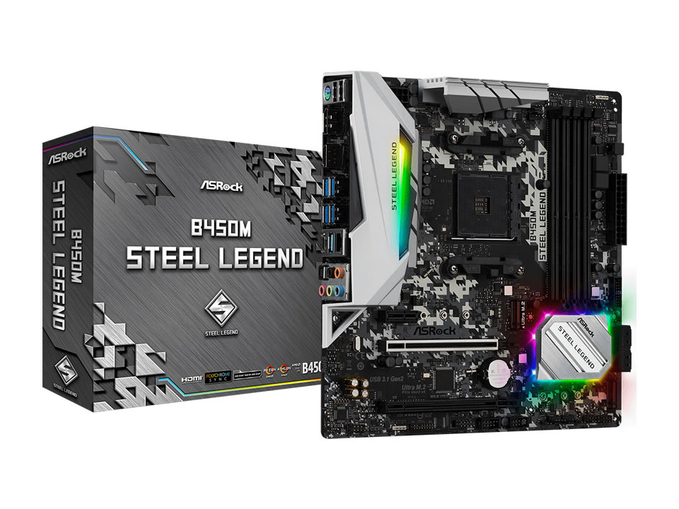 MB ASROCK B450M STEEL LEGEND p/ AMD AM4 4xDDR4/2xPCI-e/4xSATA/1xM.2 NVMe