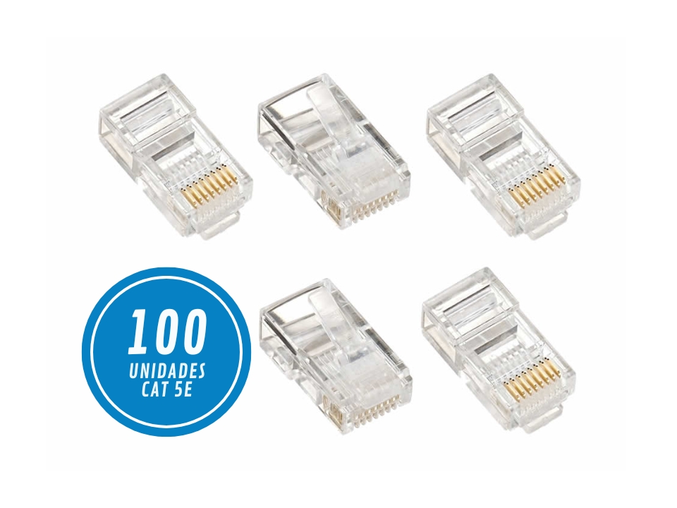 Conector Macho Plug RJ45 CAT5E UTP 8P8C EVUS [C-082] - Pacote c/ 100 Unidades